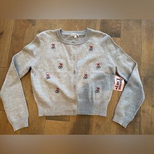 NWT 8 ball cherries Gray Embroidered Women's cardigan Sweater - XL